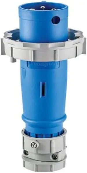 Eaton Arrow Hart AH430P9W Pin and Sleeve plug, IP69K Rated, #10 -#2 AWG, 30A, 3 250V, Back wire, Blue, IP67, Nylon, Three-pole, Four-wire, grounding, Male, 5 HP, Nylon, Three-phase