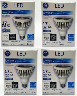 (case of 4) GE 20151 - LED Narrow Flood Light, PAR30 Long Neck, 17 watt, 1100 lumen, 3000K, Dimmable, LED LED17DP30LW93025 LED Light Bulb