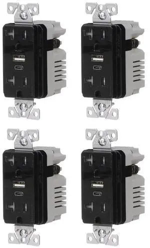 (case of 4) Eaton TRUSBAC20BK  USB A&C duplex 20 Amp receptacle, charges USB type A and/or Type C wihtout adapters, 5 Amp charging, 20A receptacle, Tamper Resistant, Black