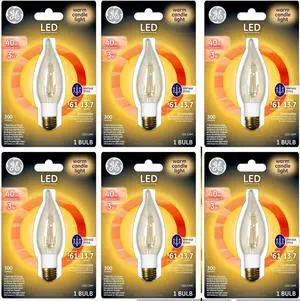 (case of 6 bulbs) GE LED Vintage Style Chandelier Light Bulb with Medium Base, 3-Watt, 300 lumens, 2500K warm white Dimmable, Bent-tip