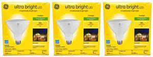 (case of 3) GE ultra bright LED PAR38 floodlight, warm white, 1500 lumens of brilliance, 17 watts, Indoor-Outdoor, wet rated, Dimmable, medium base LED flood light? ultrabright LED