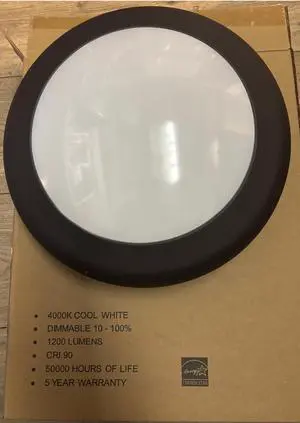Dual-Lite EVSDBE-HTR Round 11 inch LED Ceiling Light, Dark Bronze, with LiFePO Battery, Battery Heater(-30C - 40C), Self-Test/Self-Diagnostics, 17 watts, 1200 lumens, 4000K Color Temp