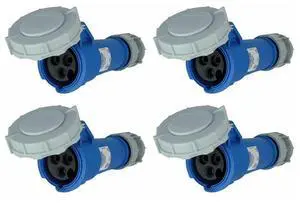(case of 4) Eaton AH320C6W Pin&Sleeve Connector, 20A, 250V, 2 pole 3 wire, grounding,  Blue, Extra Heavy-Duty, IP69K, AH320C6W