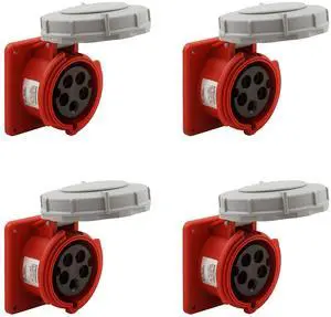 (case of 4) Eaton Arrow Hart AH532R6W Pin and Sleeve Recptacle, 32A 220/380V 4P5W, watertight, Red
