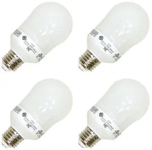 (quantity of 4) GE Compact Fluorescent- FLE15/2/A19XL Pear A Line Screw Base Compact Fluorescent Light Bulb