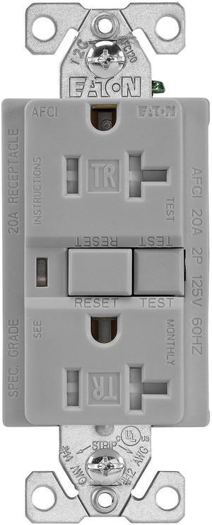 EATON Wiring TRAFCI20GY 20 Amp Tamper Resistant AFCI Receptacle, Gray Finish