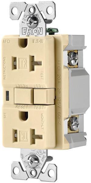 EATON Wiring TRAFCI20V 20 Amp Tamper Resistant AFCI Receptacle, Ivory Finish