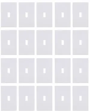 (quantity of 20) EATON PJS1W Arrow Hart PJS1W Mid Size ScrewLess Wall Plate, 1 Gang, 4-7/8 in L X 3-1/8 in W X 0.08 in T, White