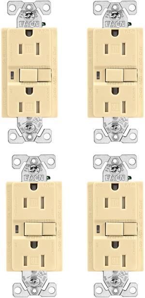 (case of 4) Eaton TRAFCI15V 15 Amp Tamper Resistant AFCI Receptacle, Ivory Finish