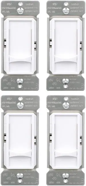 (quantity of 4) Eaton Universal Full Slide Dimmer 120V, White