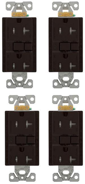 (case of 4) Eaton TRAFGF20B AF, Arc Fault/GF, Ground Fault Dual -Purpose, Duplex Receptacle with wallplate 20A 125V , Brown, two pole, three wire, grounding
