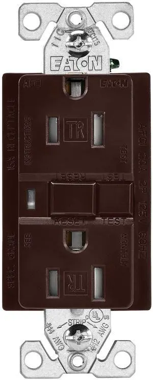 Eaton TRAFCI15B 15 Amp Tamper Resistant AFCI Receptacle, Brown Finish, 2-pole, 3-wire grounding