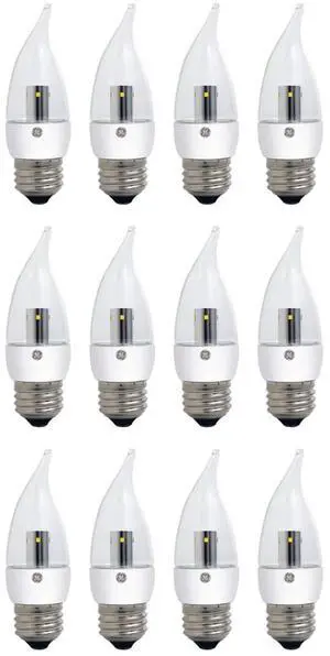 GE 75544 LED CA11 Bulb, Decorative Chandelier Bulb, medium base, bent tip, 4 watt, 250 lumen, 2400K warm white, Dimmable,