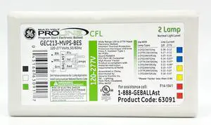 GE 63091 High Frequency Electronic Ballast for 2 OR 1 CFL Lamp, Compact Fluorescent, ProLine, GEC213-MVPS-BES