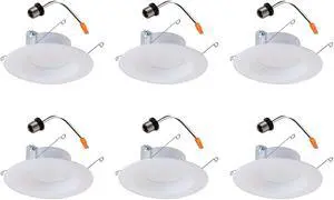 (case of 6) Halo 5-inch and 6-inch Integrated LED Recessed Ceiling Light 90 CRI, California Title 20 Compliant Retrofit Downlight Trim, 2700K Warm White, 730 lumens, 8 watts