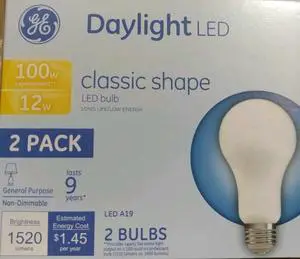 GE Daylight LED 100 watt equivalent A19 General Purpose Light Bulb (2 pack) GE Daylight LED 100 watt equivalent A19 General Purpose Light Bulb (2 pack)