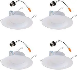 (case of 4) Halo 5 inch and 6 inch LED Recessed Retrofit Downlight, 90 CRI, Title 20 Compliant, 3000K, 600 lumens, Dimmable Soft White Recessed Light, screwbase adapter