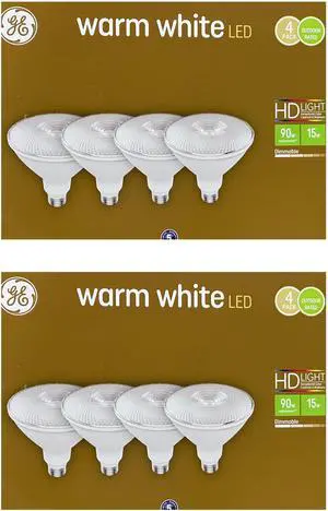 (8 LED bulbs) GE warm white LED PAR38 Flood Light, Indoor Outdoor, 15 watt, 1200 lumen, Dimmable, HD Light for exceptional color contrast and brightness