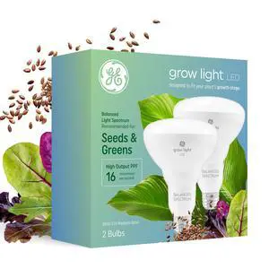 GE Grow Lights for Indoor Plants, BR30 Indoor Floodlight, LED Light Bulbs for Seeds and Greens with Balanced Spectrum, 25,000 Hours Lifespan, 16 PPF, 2 Pack (Packaging May Vary)