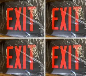 (case of 4) Hubbell DualLite SESRB Die Cast Aluminum LED Exit Sign,  Black with Red Letters, 120/277 VAC, Suitable for Damp Location, Single Face