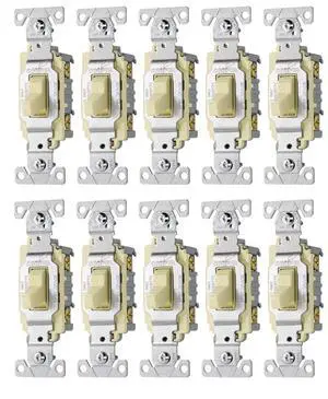 (case of 10) Eaton CS120A 20-Amp 120/277-volt Commercial Grade Single Pole Compact Toggle Switch with Side Wiring, Almond (case of 10) Eaton CS120A 20-Amp 120/277-volt Commercial Grade Single Pole Compact Toggle Switch with Side Wiring, Almond