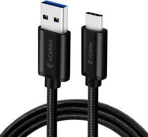eCables USB-C to USB-A 3.0, Premium Fast Charging Cable Braided, Black 6 ft.