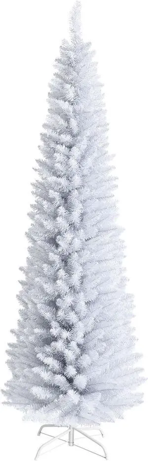 Costway 7ft Unlit Artificial Slim Christmas Pencil Tree w/ Metal Stand White Costway 7ft Unlit Artificial Slim Christmas Pencil Tree w/ Metal Stand White