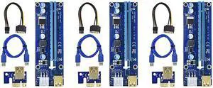 PCI-E Riser for Bitcoin/Litecoin/ETH coin, GPU Extension Cable, PCle VER 009S 16X to 1X (6PIN/MOLEX/SATA) Mining Powered Riser Adapter Card with 23.6 inches USB 3.0 Cable  - 3 Packs