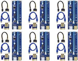 PCI-E Riser for Bitcoin/Litecoin/ETH coin, GPU Extension Cable, PCle VER 009S 16X to 1X (6PIN/MOLEX/SATA) Mining Powered Riser Adapter Card with 23.6 inches USB 3.0 Cable  - 6 Packs