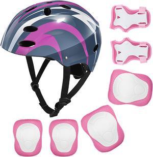 7 in 1 Kids Protective Gear Set with Adjustable Bike Helmet for Skateboard, Roller Skating, Scooter, Biking.Includes Helmet,Wrist Guards,Elbow Pads, Knee Pads. Size for Kids, Black