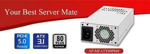 Athena Power Flex 800W PSU, AP-MFATX80P868, 150mm for Mini ITX/SFF 1U rackmounts, UL 62368-1 compliant, 80+ PLATINUM, 12V-2X6 cable for ATX3.1, supports PCIe 5.0 GPU & Server.