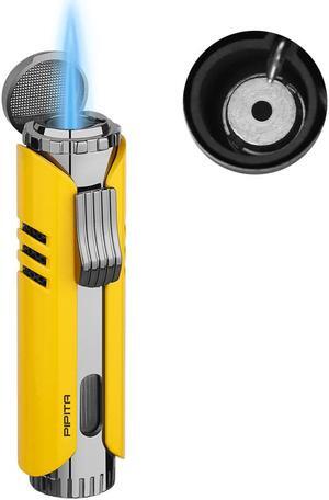 PIPITA Torch Lighter Windproof Cigar Butane Gas Lighter Jet Single Flame Cigarette Lighter, Adjustable Flame and Refillbale Fuel Metal Lighter (Butane Not Included) Yellow