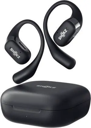 SHOKZ OpenFit - Open-Ear True Wireless Bluetooth Headphones with Microphone, Earbuds with Earhooks, Sweat Resistant, Fast Charging, 28HRS Playtime, Compatible with iPhone & Android, Black(Renewed)