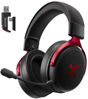 MCHOSE V9 PRO Wireless Gaming Headset 7.1 Surround Sound for PS5 PS4 PC SWITCH TOPSPEED Gaming Headphones, Noise Canceling Mic, 250Hr Battery, Low 15ms Latency, Lightweight, BT 5.3 FPS Games,Black&Red