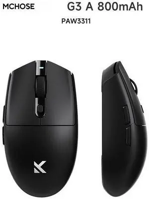 MCHOSE G3 A 800mAh Wireless Gaming Mouse, Symmetrical, PAW3311, 12K DPI, Tri-Mode Connection, Wireless/Wired 1K Polling, 64g Weight, 130 Hours Battery Life (Black)