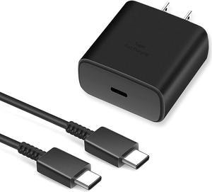 Samsung 45W USB-C Super Fast Charging Wall Charger with 6ft Type-C Cable for Samsung S21, S20, S10, Note 20, 21, 10, 9, 8 - Black