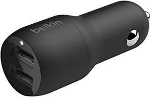 belkin ccb001btbk dual usb car charger 24w (boost charge dual port car charger, 2-port usb car charger) iphone car charger, android car charger, black