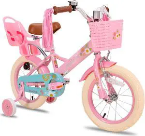 JOYSTAR Little Daisy Kids Bike for 2-7 Years Girls with Training Wheels & Front Handbrake,12 14 16 Inch , Blue Pink White