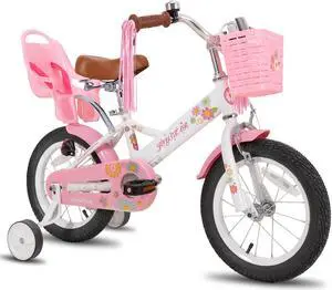 JOYSTAR Little Daisy Kids Bike for 2-7 Years Girls with Training Wheels & Front Handbrake,12 14 16 Inch , Blue Pink White