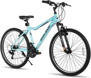 Hiland 26 Inch Women's Mountain Bike, 21 Speed Steel Frame Adult Bicycle, Men and Women MTB with Suspension Fork, Purple Green White