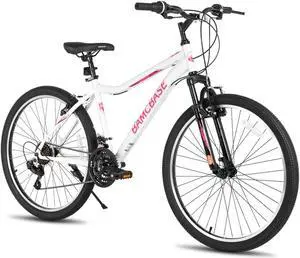 Hiland 26 Inch Women's Mountain Bike, 21 Speed Steel Frame Adult Bicycle, Men and Women MTB with Suspension Fork, Purple Green White