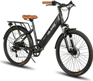 HILAND 26" Electric Mountain Bike for City Commuting, Powerful 350W Motor, Shimano 7-Speed, Disc Brake, Suspension Fork, Integrated LCD, 480Wh Battery