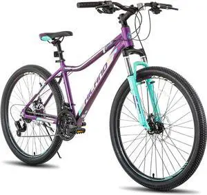 Hiland 26 Inch Mountain Bike for Women, 21 Speed with Lock-Out Suspension Fork, Dual Disc Brakes, Aluminum Frame MTB, Purple Ladies Womens Bike Mens Bicycle