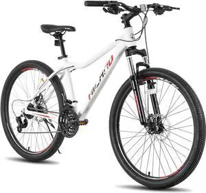Hiland 26 Inch Mountain Bike for Women, 21 Speed with Lock-Out Suspension Fork, Dual Disc Brakes, Aluminum Frame MTB, Purple Ladies Womens Bike Mens Bicycle
