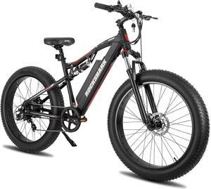 Hiland Rockshark Electric Dirt Bike for Adults, 26 Inch Fat Tire Ebike with 20 mph 500W Motor 48V 10.4Ah Battery, Lock Out Dual Suspension Fork, Shimano 7-Speed Beach Snow Mens Electric Mountain Bike