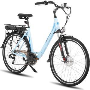 HILAND Electric Bike for Adults, Women's and Men's 700C EBike 250W, 36V 7.8Ah Removable Battery, 20 MPH Electric Bicycle Commuter Cruiser, 7-Speed, Step Through Blue