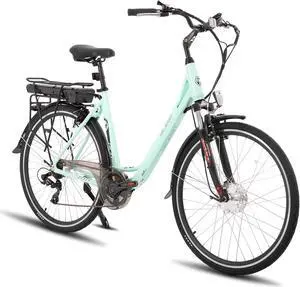HILAND Electric Bike for Adults, Women's and Men's 700C EBike 250W, 36V 7.8Ah Removable Battery, 20 MPH Electric Bicycle Commuter Cruiser, 7-Speed, Step Through Green