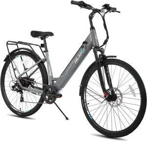 HILAND Electric Bike for Adults 350W, 700C EBike for Men Women, 36V 7.8Ah Removable Battery, 7-Speed Commuter Cruiser Electric Bicycle, 20 MPH, Step-Through, Grey