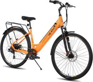 HILAND Electric Bike for Adults 350W, 700C EBike for Men Women, 36V 7.8Ah Removable Battery, 7-Speed Commuter Cruiser Electric Bicycle, 20 MPH, Step-Through, Blue Orange