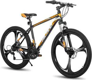 HILAND Mountain Bike, 3/6/Multi-Spokes, 21 Speeds Drivetrain, Aluminum Frame 26 Inch Wheels, Disc-Brake Bike for Men Women Men's MTB Bicycle 3 - spoke wheel Orange